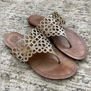 Tory Burch Davy Gold Sandals Size 8
